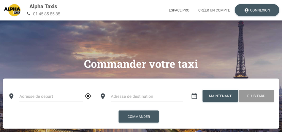 Copie écran du site web de réservation Alpha Taxis