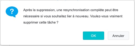 Confirmation de la suppression de la tâche.