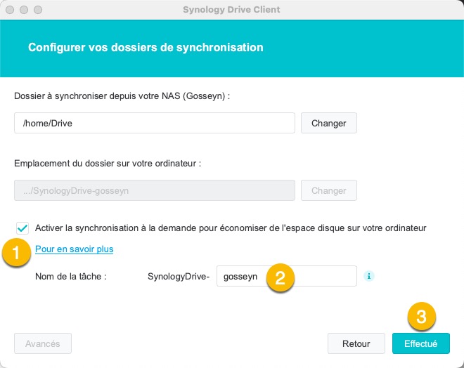 Reparamétrage de la tâche avec l'option "Activer la synchronisation à la demande"