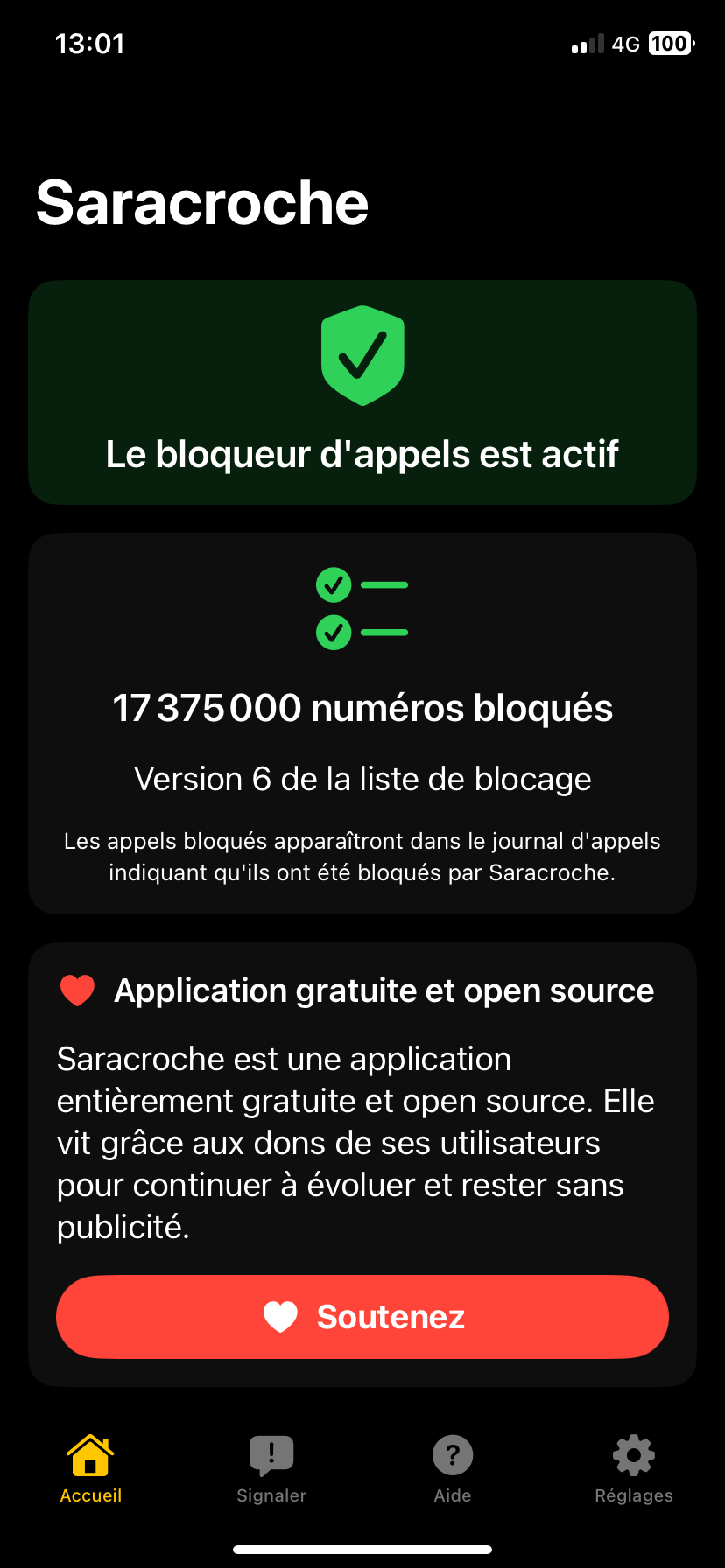 Saracroche copie écran onglet principal