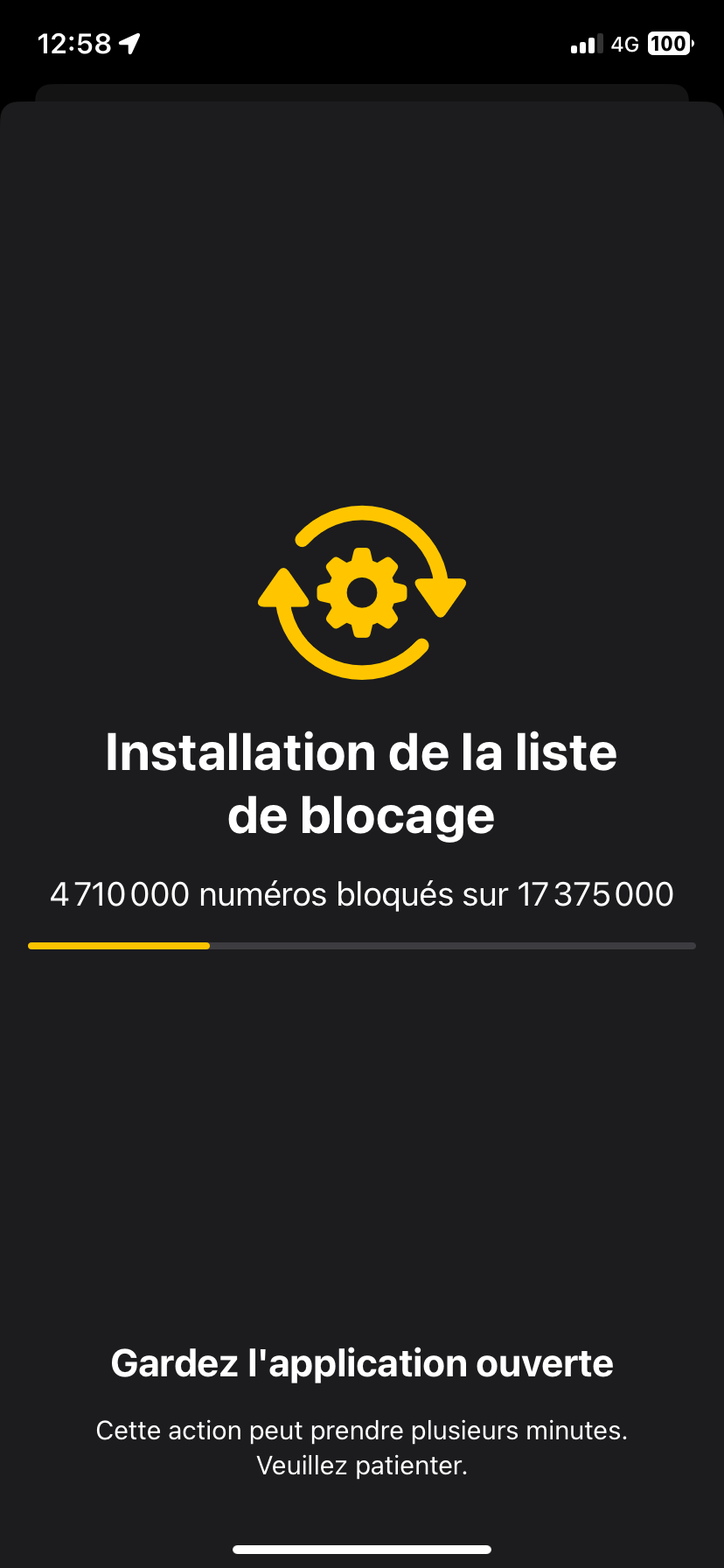 Saracroche copie écran mise à jour de la liste des numéros bloqués.